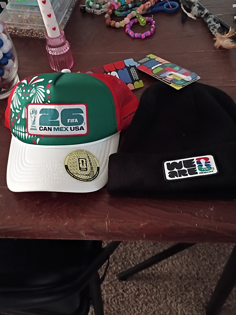 FIFA CAN MEX USA Green/Red/White Trucker Cap with Black FIFA Beanie